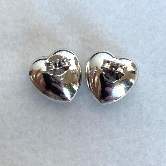 Sterling Silver 925 Italy 0.5" Hollow Puffy Heart Stud Earrings - Picture 9 of 16